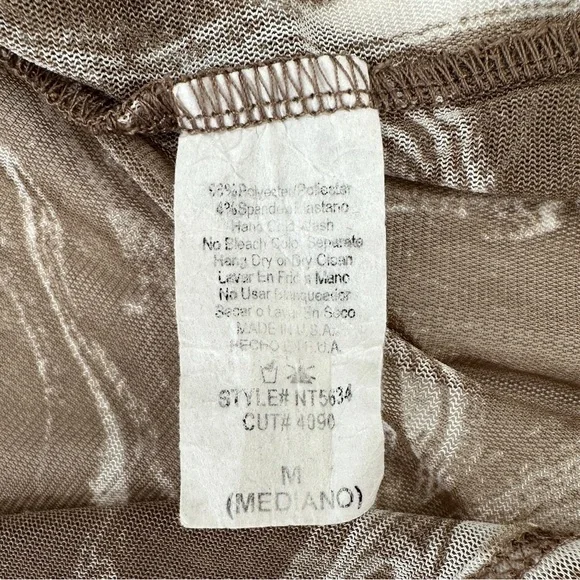 NLT No Less Than Gray Brown Marble Print High Neck Mesh Long Sleeve Top sz M - Picture 6 of 7